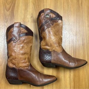 Mobility Sport Women Brown Heeled Boots with Distressed Leather and Pointed Toe